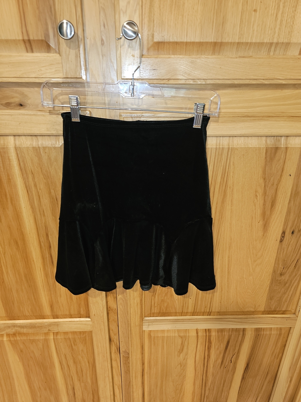 Francesca's Collections Black Velvet Ruffle Mini Skirt